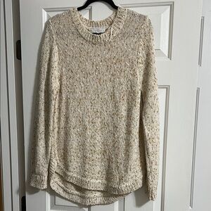 New Directions Cream and Gold Long Sleeve Round Neck Pullover Sweater Size Large
